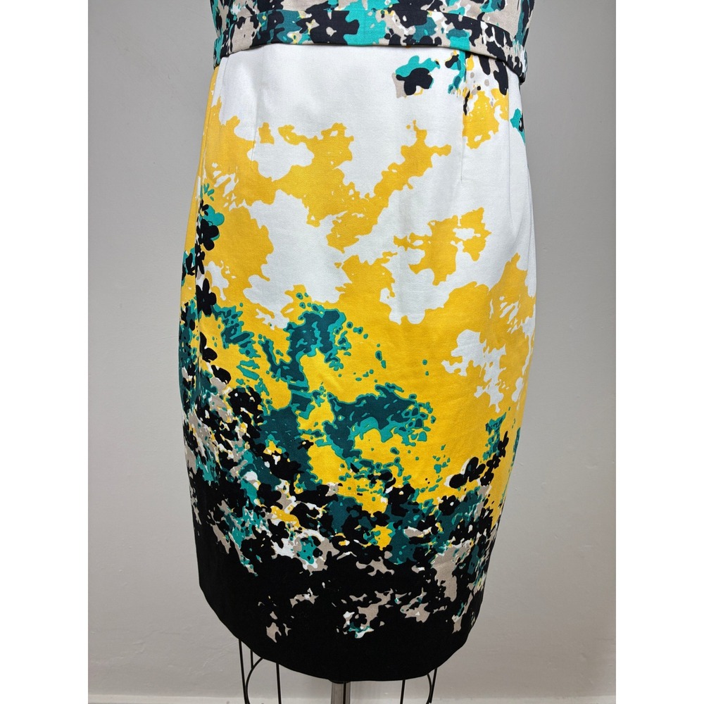 Tahari Sheath Dress 8‎ Abstract Floral Colorful Turquoise Yellow Knee Length - Picture 4 of 13